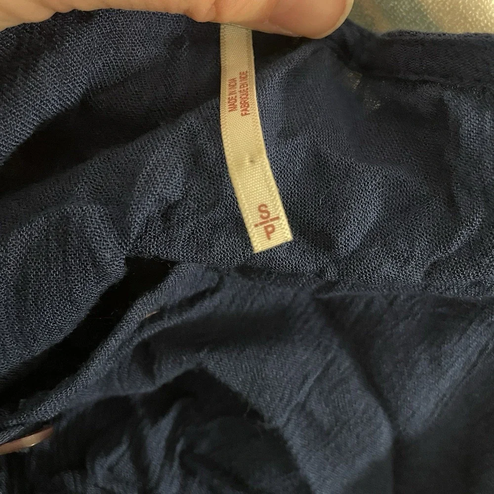 Free People Ruched‎ Puff Long Sleeve Blouse Navy Women's Size Small